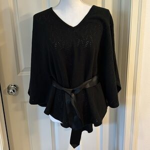 Black Poncho Tie Sweater, L